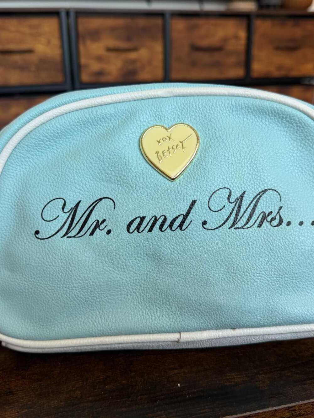 Betsey Johnson Mr and Mrs Pale Blue Bridal Cosmetic Makeup Pouch